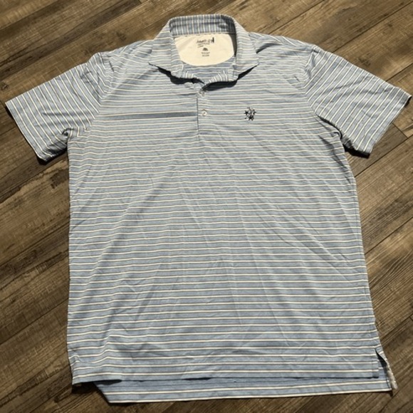 Johnnie-O Stretch Polo striped Blue Size L Golf Performance Preppy Pop Spandex - Picture 1 of 9